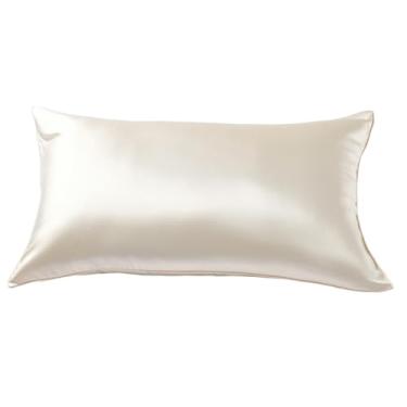 Imagem de Fronha de seda de amoreira em ambos os lados 19 mm para cabelo e pele com zíper oculto (creme, padrão (51 x 66 cm) (1 unidade))