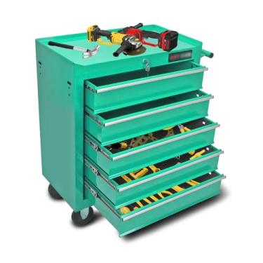 Imagem de Caixa de Ferramentas Armários de ferramentas com 5 gavetas sobre rodas, baú de ferramentas de rolamento com gavetas, caixa de ferramentas com sistema de travamento com chave, oficina Caixa de Ferramen