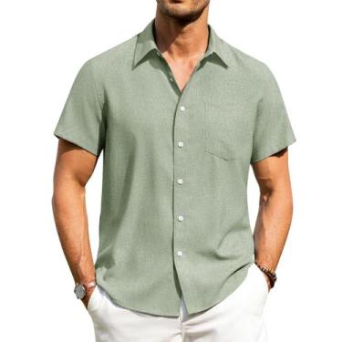 Imagem de Camisa masculina Alimens & Gentle, de linho, manga curta, verde menta,