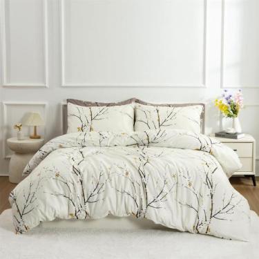 Imagem de Conjunto de edredom mixinni Cream White Queen Size com 2 fronhas