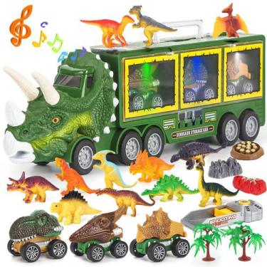 Imagem de Brinquedos de dinossauro Caminhão de dinossauro DINORUN com som e luz 
