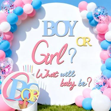 Imagem de Adesivo de parede grande de madeira para menina ou menino, com sinal revelador de gênero, o que será o bebê, decoração para decoração de fundo de gravidez, adereços de foto