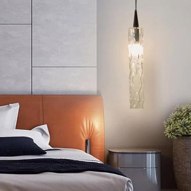 Imagem de YQSLQZZ Luminária pendente de cabeceira preta com abajur de vidro lustre moderno para casa de fazenda, luz E27*1, altura ajustável, para sala de jantar, cozinha, ilha, corredor, bar