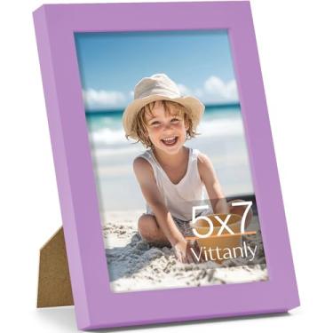 Imagem de Vittanly Porta-retrato 12 x 18 cm, feito de madeira maciça e acrílico inquebrável, moldura de madeira para montagem na parede ou exibição de mesa, moldura para decoração de casa com suporte, roxo, 1