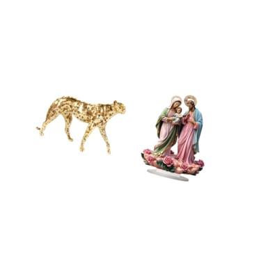 Imagem de Fenteer Escultura de Chita em Acrílico Dourado, Ornamento de Mesa Exclusivo, Peça Central Decorativa para Escritório, Casa, Feriado, Lareira, Decoração de Pre