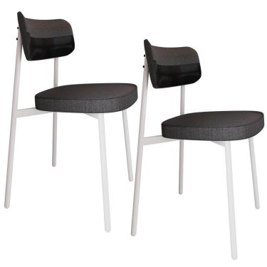 Imagem de Kit 02 Cadeiras Estofada Para Sala de Jantar Astrid Branco C01 Linho Preto Courino Preto - Lyam Decor