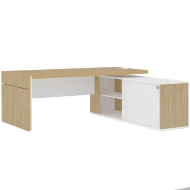 Imagem de Mesa Escritório Em L Caixa Com Tomada Atria Executiva 200x183cm A02 Carvalho Branco - Lyam Decor