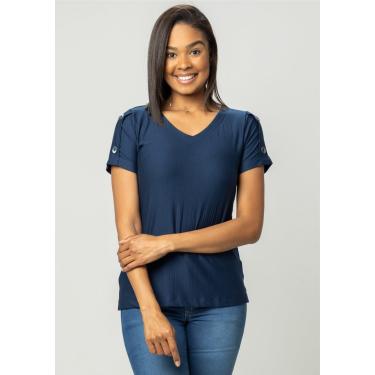 Imagem de Blusa Manga Curta Pau a Pique Canelada Azul Marinho