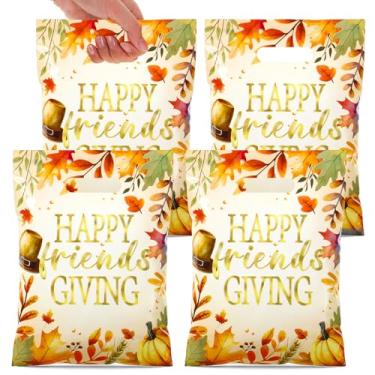Imagem de Ctosree 40 peças de sacos de presente de Ação de Graças, sacos de presente de ação de amigos, sacola de doces de plástico a granel com alça, folhas de bordo, abóbora para outono, decoração de