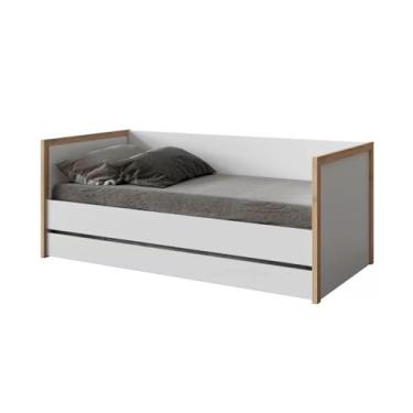 Imagem de Cama Babá Infantil com Encosto e Cama Auxiliar Coleção Wood Divicar MDF e Madeira Maciça Design Moderno com Acabamento Laqueado UV Branco Acetinado (Branco/Carvalho Treviso)