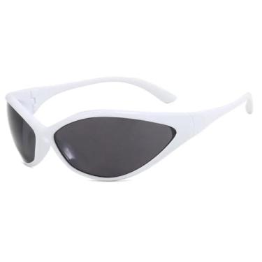 Imagem de HCPIHF Óculos de sol punk femininos, moda vintage, masculino, esportivo, à prova de vento, UV400 (branco, cinza)