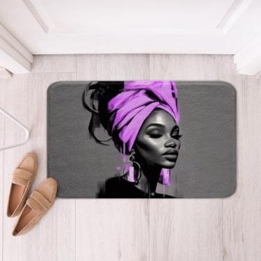 Imagem de jejeloiu Tapetes de banheiro femininos pretos 41 x 61 cm, tapetes de banho femininos afro-americanos, roxos, acessórios de banheiro abstratos, macios, antiderrapantes, tapetes modernos para decoração