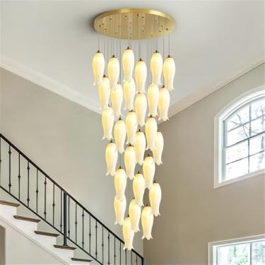 Imagem de Contemporâneo Girar Pendente Lâmpada LED Moda Criatividade Sala de Estar Restaurante Quarto Villa Hotel Edifício Duplex Candelabro (D A 28 luzes)