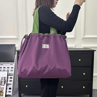Imagem de Bolsa de compras dobrável de cor sólida, bolsa de mão portátil para acampamento e viagem ao ar livre, Roxa, One Size