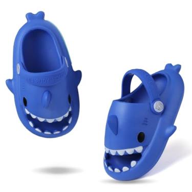 Imagem de Coolloog Chinelos infantis Cloudy Shark Slides meninas meninos desenho fofo verão bebê infantil antiderrapante praia piscina chuveiro, Azul marino, 5 Toddler