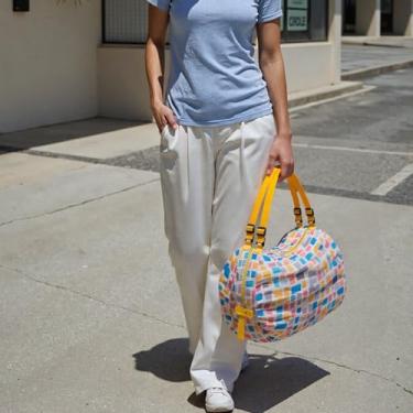 Imagem de Sacola reutilizável de mercearia com alça de ombro única, bolsa quadriculada dobrável para viagens e uso diário, 1 peça, Tabuleiro de xadrez, F