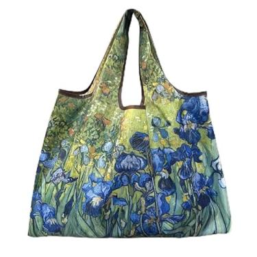 Imagem de Bolsa de compras estilo pintura a óleo, bolsa de mão dobrável leve, lavável à mão e reutilizável, grande bolsa de ginástica dobrável, estilo 4
