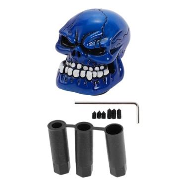 Imagem de Maçaneta de mudança de caveira de 7 cm, manípulo universal do câmbio de marchas em bastão de resina para veículos automáticos e manuais com 3 adaptadores azul, 1 conjunto