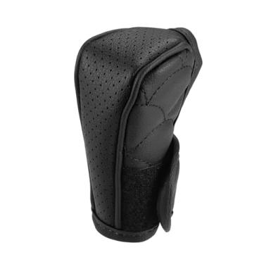 Imagem de Capa de manípulo de câmbio de carro com design respirável capa de câmbio interior de veículo universal acessórios decorativos couro sintético preto