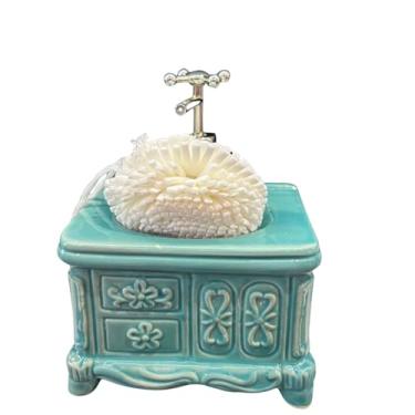 Imagem de Saboneteira de Porcelana Vintage Formato de Banheira, Estilo Europeu, Dispenser de Sabonete, Kit para Banheiro com Esponja, Design Moderno, para Casa, Quarto e Hotel (Verde Água)