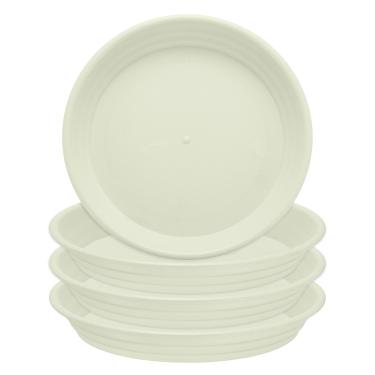 Imagem de 4 peças de pires de plantas de plástico 15,5 cm bandejas de gotejamento redondas pires de vaso de flores base de flores bandeja de drenagem inferior para plantadores internos e externos, bege