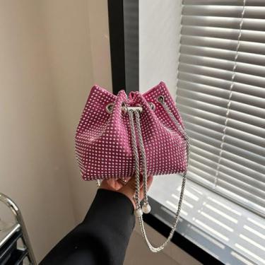 Imagem de Bolsa tiracolo com glitter para mulheres, bolsa de ombro para noite de casamento, Vermelho rosa, Small, Tendência