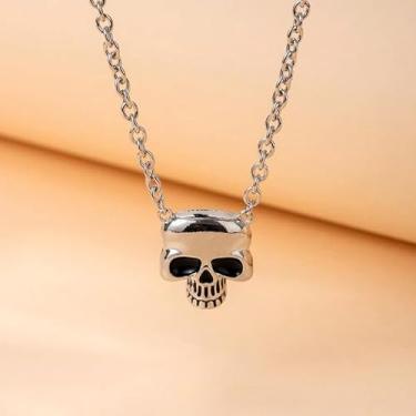 Imagem de Colar com pingente de caveira, joia gótica de cabeça de esqueleto ousada para homens e mulheres, corrente hip hop, Overize, Aço inoxidável, Sem Pedra Preciosa