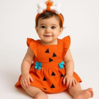 Imagem de Vestido da Pedrita bebê menina mesversário (Laranja, M)