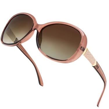 Imagem de Óculos de sol polarizados femininos Jackie O Trendy Elegante Vintage com hastes cravejadas, marrom/marrom gradiente