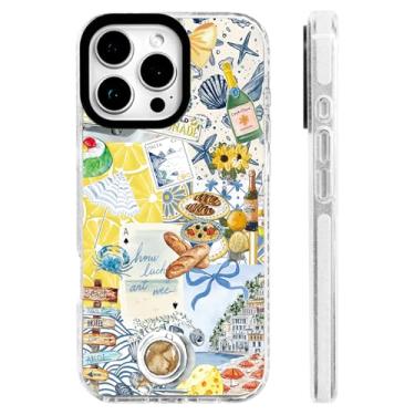 Imagem de ChiCs-Flaura Capa para iPhone 13 mini [proteção contra quedas de grau militar/proteção de TPU macio costeiro/proteção de câmera/para mulheres e meninas] - romance costeiro limão e colagem de verão