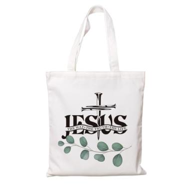 Imagem de Bolsas Cristãs para Mulheres – The Way The Truth, Sacos de Igreja de Fim de Semana, Bolsa Religiosa de Natal, Aniversário, Compras, Sacola Bíblica de Lona Estética, Presente de Fé Cristã