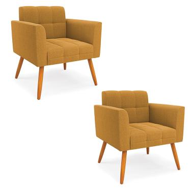 Imagem de Poltrona Sala Estar Pé Palito Castanho Kit 2 Elisa Bouclê Mostarda D03 - D'Rossi
