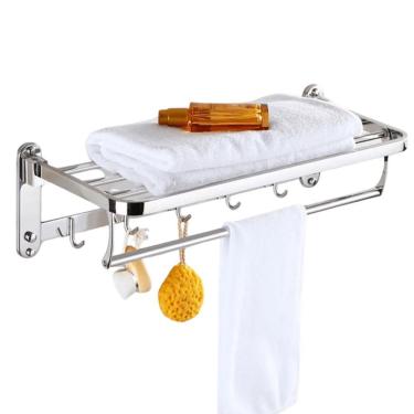 Imagem de Toalheiro Varal Inox Dobravel Prateleira Suporte Gancho Luxo