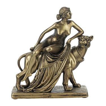 Imagem de Estátua de resina grega de deusa e pantera de 22 cm com acabamento em bronze