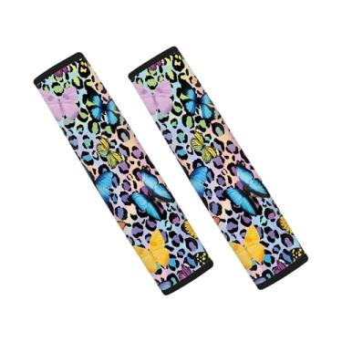 Imagem de Suohuicp Protetor de segurança para carro adulto capa de almofada de cinto de segurança com alças de almofada acessório girassol leopardo borboleta 2 pacotes (borboleta vibrante e ponto de leopardo)