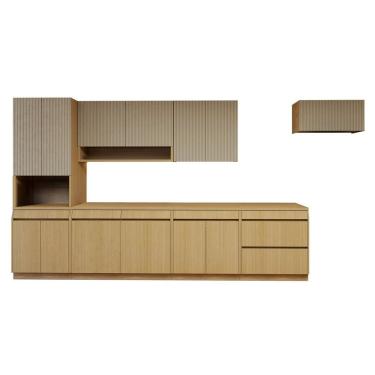 Imagem de Cozinha Completa Modulada 7 Peças 14 Portas 6 Gavetas Com Rodapé 100% Mdf Carvalho-greige