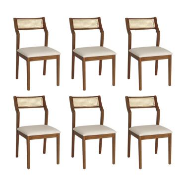 Imagem de Conjunto 6 Cadeiras De Jantar Lagum Conforto Estofada Jequitibá Terra Linho Bege Palha Sextavada