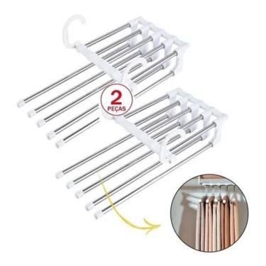 Imagem de 2X Cabide Inox Calças 5 Divisorias Organizador Multifunciona