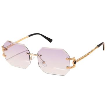 Imagem de Óculos de Sol Femininos Sem Aro, Modelo Poligonal, Lentes Quadradas, Cor Roxa