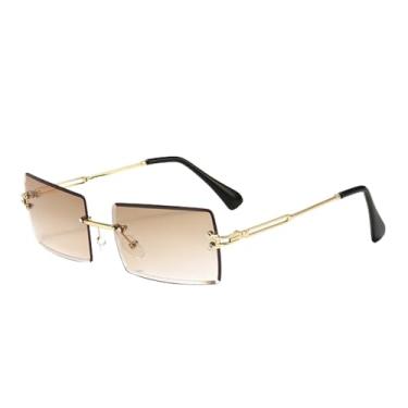 Imagem de Óculos de Sol Femininos Sem Aro com Lentes Degradê e Corte Recortado, Óculos de Grau Femininos Sem Armação, Lentes Degradê Chá Claro