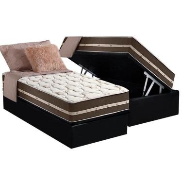 Imagem de Cama Box Baú Solteiro: Colchão Molas Ensacadas D Angelis Superlastic Classic + Base Crc Courano Black (88x188)