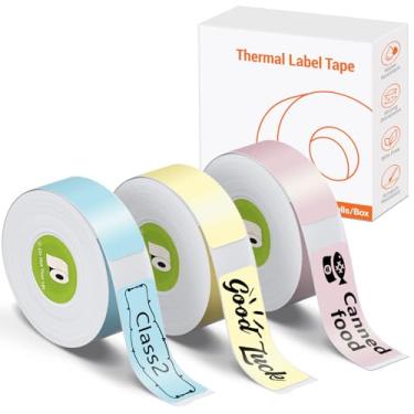 Imagem de Label Maker Tape Rongta R5 Papel de impressão de etiqueta adaptado, 14 x 40 mm (0,55 "x1,57"), fita de etiquetagem autoadesiva à prova d'água laminada padrão multiuso, 180 etiquetas/rolo (rosa/azul