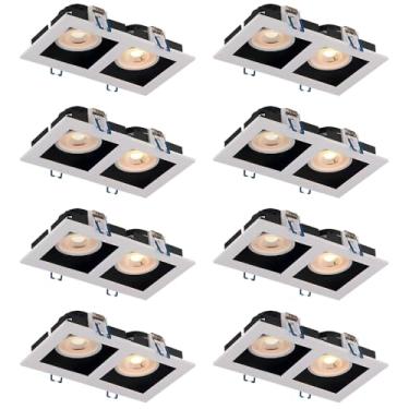 Imagem de Kit 8x Spot Duplo Recuado Branco Com Preto Quadrado LED Integrado 10W Bivolt