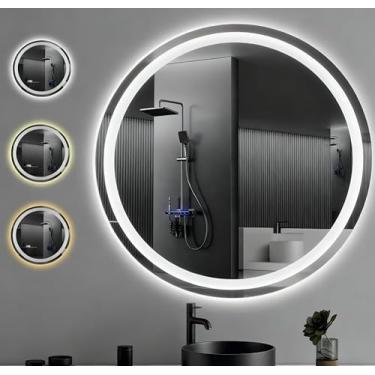 Imagem de 110-230V, Espelho Banheiro com Led, Espelho com Led para Banheiro, Circular, Três Cores de Luz, 60cm