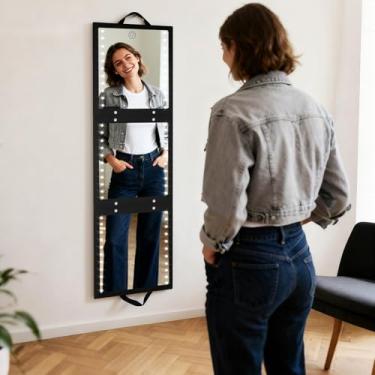 Imagem de Fabuday Espelho dobrável de corpo inteiro com luz para viagens - Espelho longo dobrável recarregável com três dobras, espelhos altos dobráveis portáteis para acampamento, trailer, dança, vestir, sobre