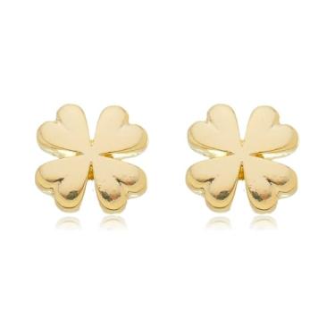 Imagem de Drusi Semi Joias, Brinco Pequeno Trevo Folheado A Ouro 18k