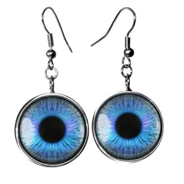Imagem de Brincos de globo ocular azul brilhante - Brincos pendentes de gota de prata com olhos de boneca - 17-E-SLRE, vidro, cabochão