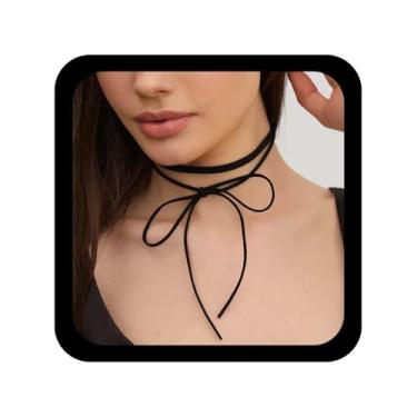 Imagem de Allereyae Colar gargantilha de veludo com laço gótico, colares de couro de camurça preta, colar de veludo, colar longo de corda, gravata borboleta, gargantilha de festa, baile, joia feminina, Zinco