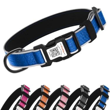 Imagem de ilFindYou Coleira de cachorro personalizada com etiqueta QR Code para identificação de animais de estimação, coleira refletiva de segurança, adequada para cães pequenos, médios e grandes (azul, médio)