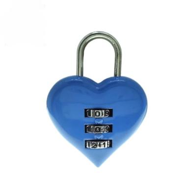 Imagem de Fechaduras portáteis, com senha, mini cadeado com chave codificada, coração, código de metal, senha de 3 dígitos (azul)
